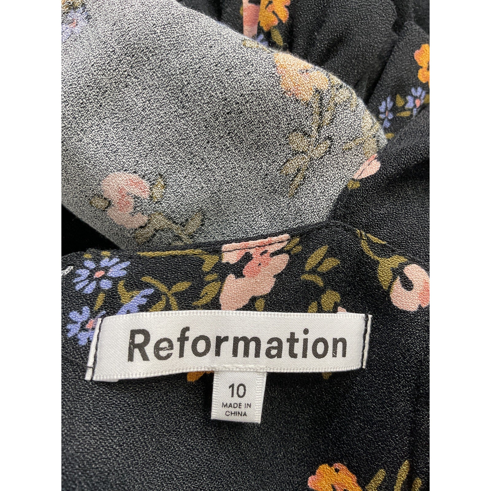 Reformation 'Indira' Black Floral Print Cut Out Long Sleeve Mini Dress Size 10