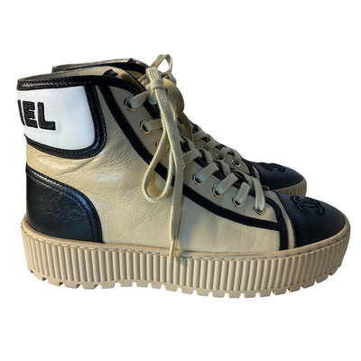 Chanel Leather Tan Platform High Top Sneakers Size 36.5 EU / US 6.5