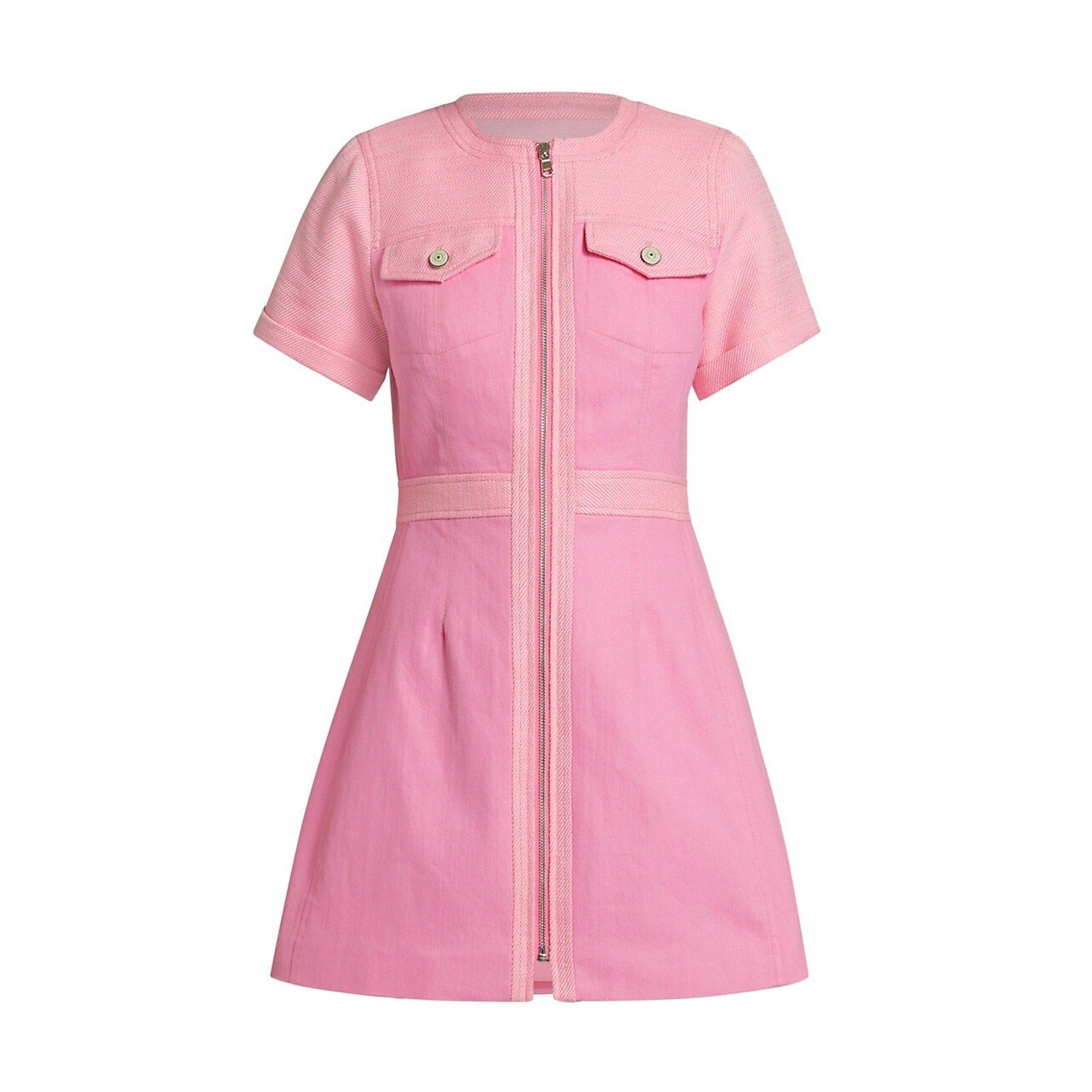 Cinq A Sept 'Layla' Pink Cotton Denim Zip Mini Dress Size 12