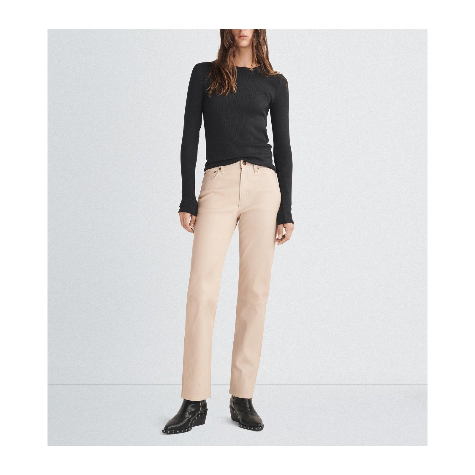 Rag & Bone 'Essential' Black Cotton Rib Long Sleeve Tee Size M