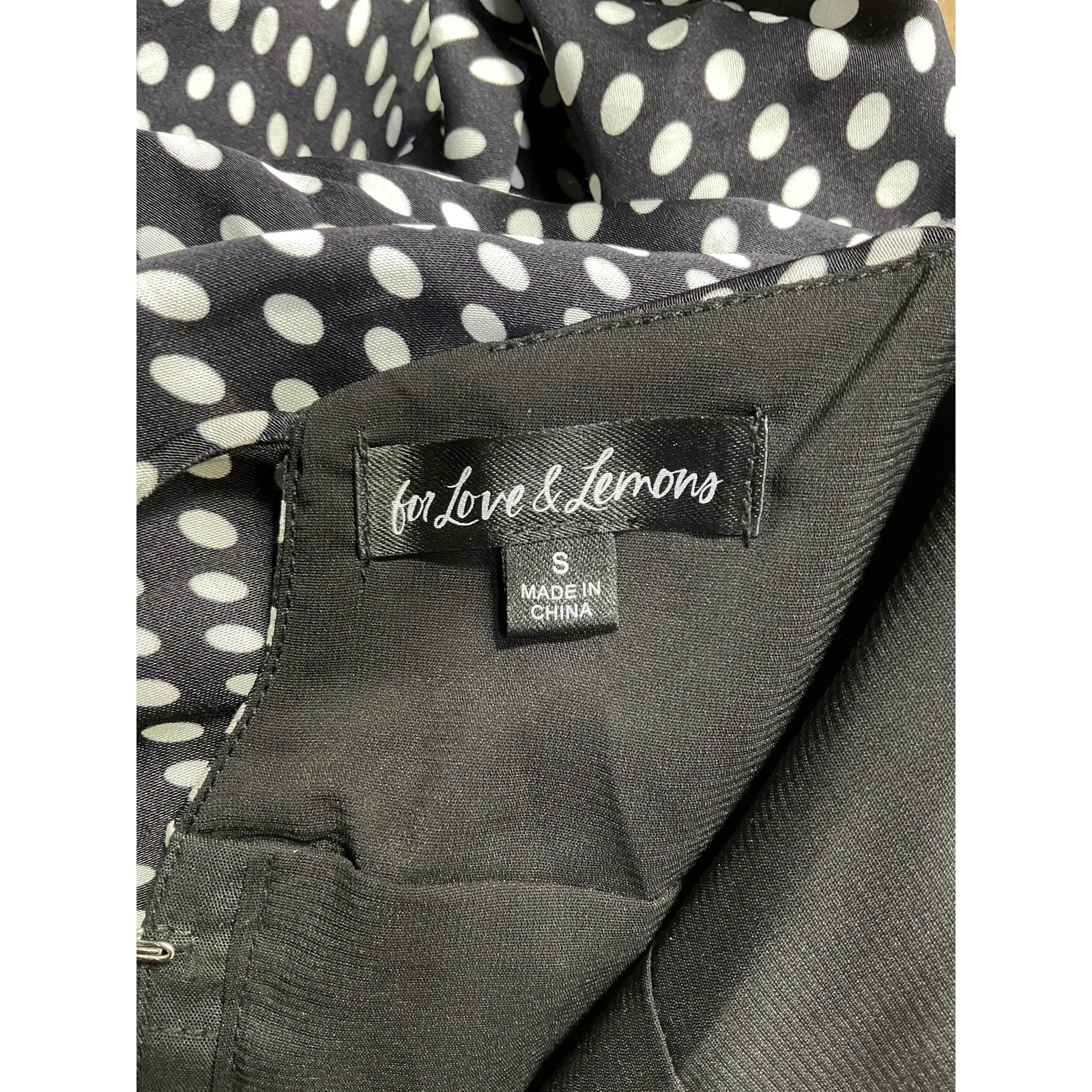 For Love & Lemons 'Kat' Black Satin Polka Dot Top Size S
