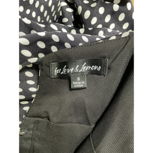 For Love & Lemons 'Kat' Black Satin Polka Dot Top Size S