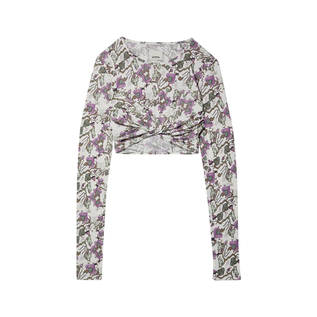 Isabel Marant 'Jinea' Purple Viscose Cropped Twisted Printed Jersey Top Size 2