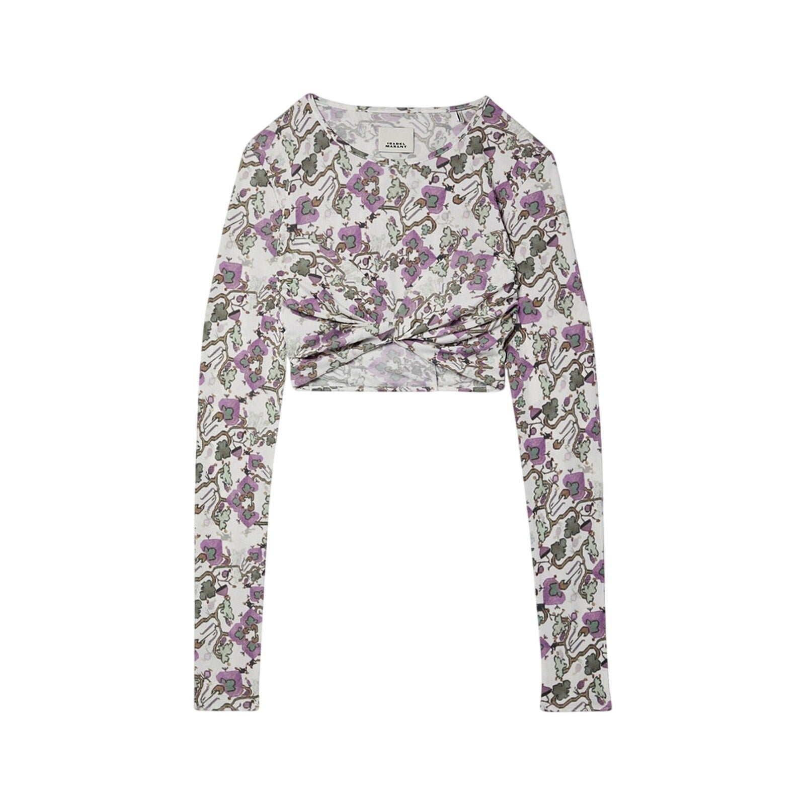 Isabel Marant 'Jinea' Purple Viscose Cropped Twisted Printed Jersey Top Size 2