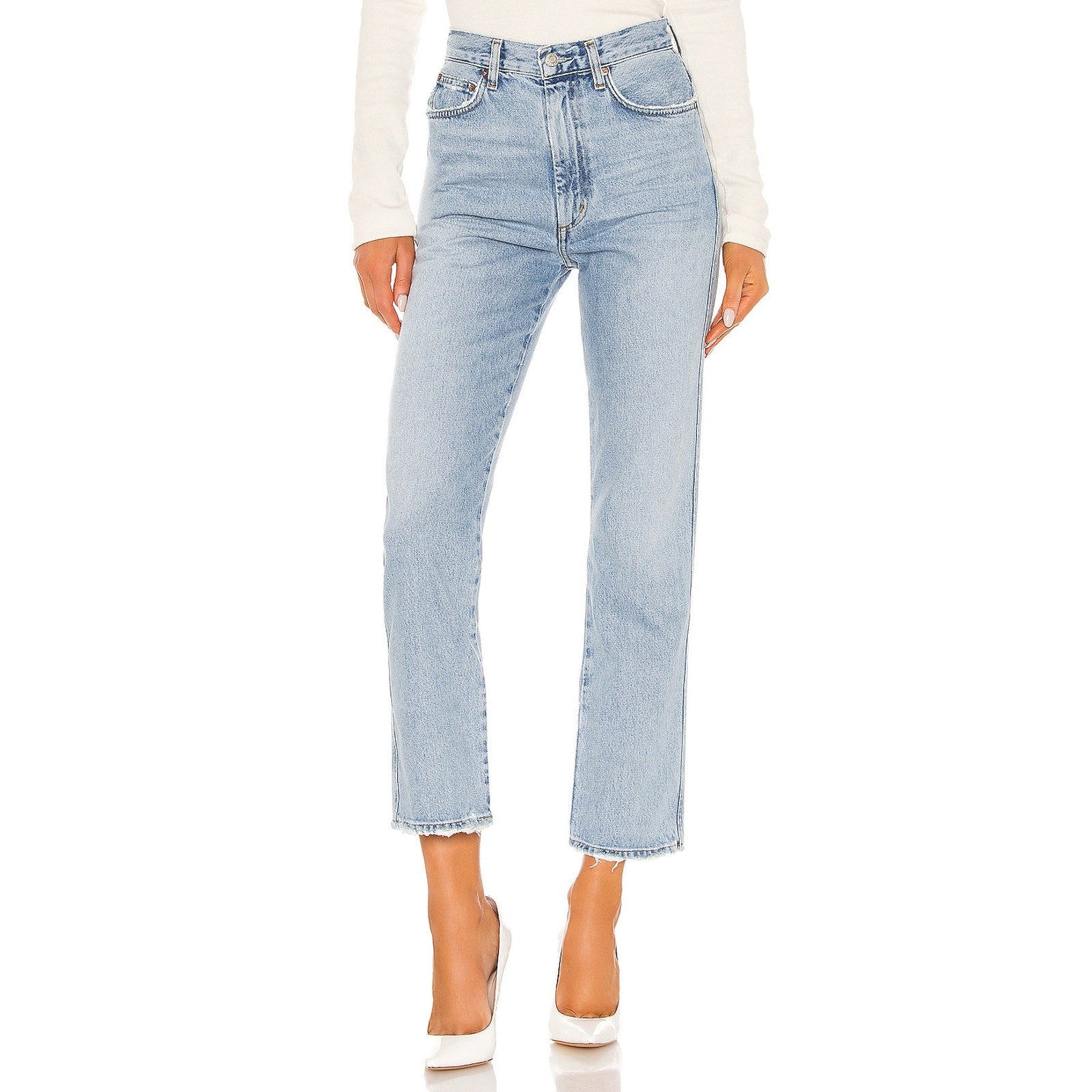 Agolde Pinch Waist Blue Cotton High Rise Kick Denim Jean Size 24