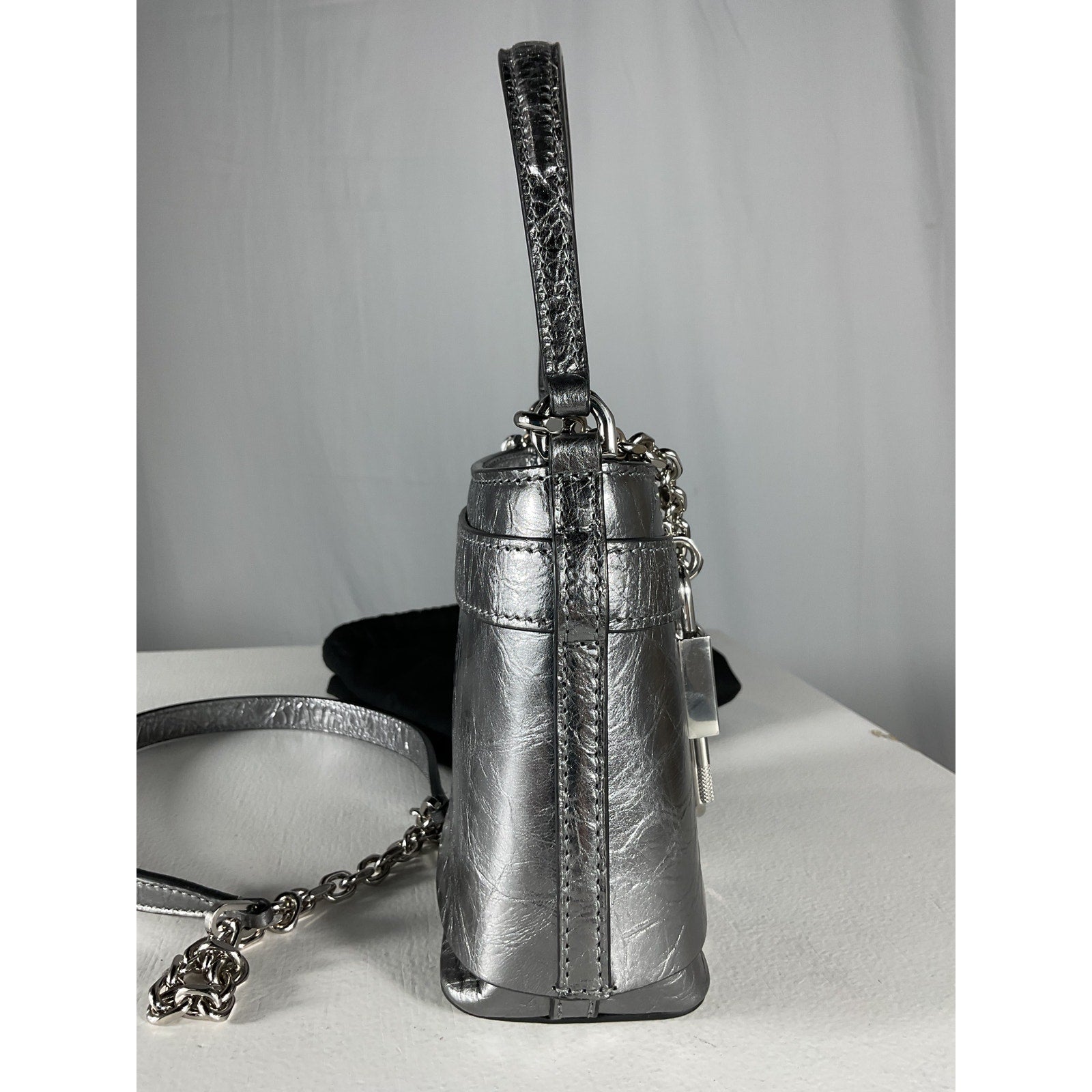 Givenchy 'Micro' Grey Leather Shark Lock Bucket Bag