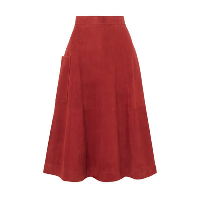 Loulou Studio Suede Red Thea Midi Skirt Size S