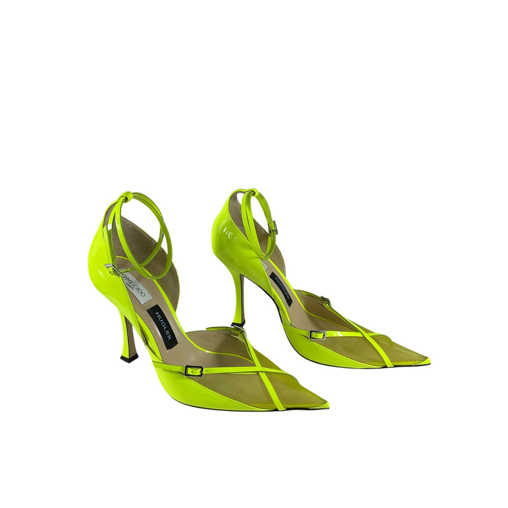 Jimmy Choo X 'Mugler' Yellow Leather Strap Pump Size 10