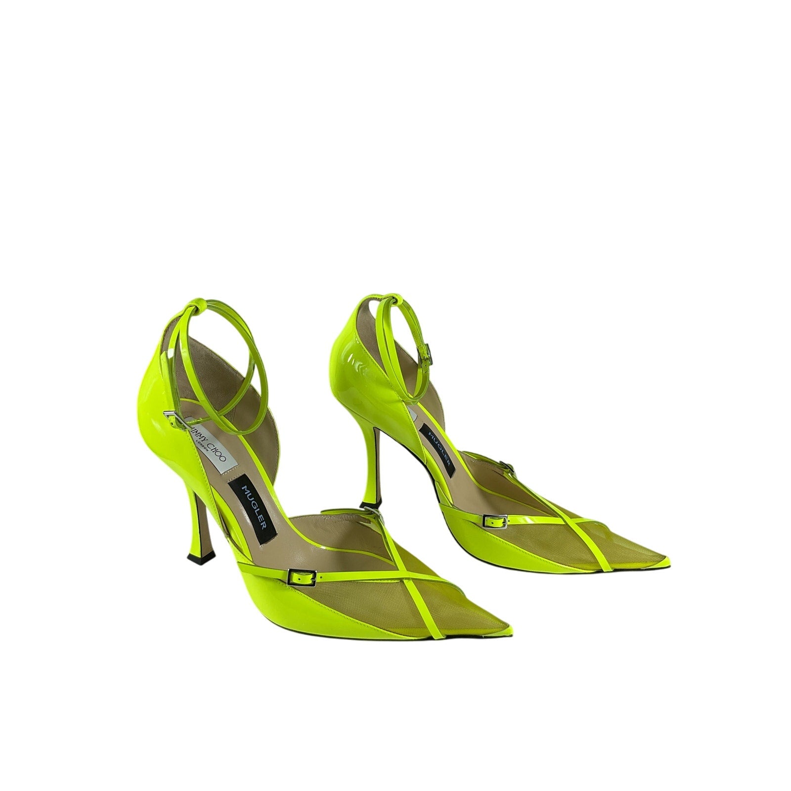 Jimmy Choo X 'Mugler' Yellow Leather Strap Pump Size 10