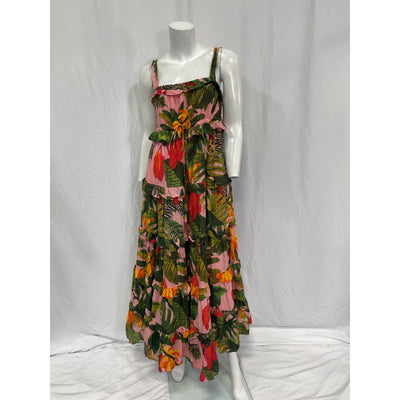 Farm Rio 'Cocoa' Pink Cotton Forest Maxi Dress Size S
