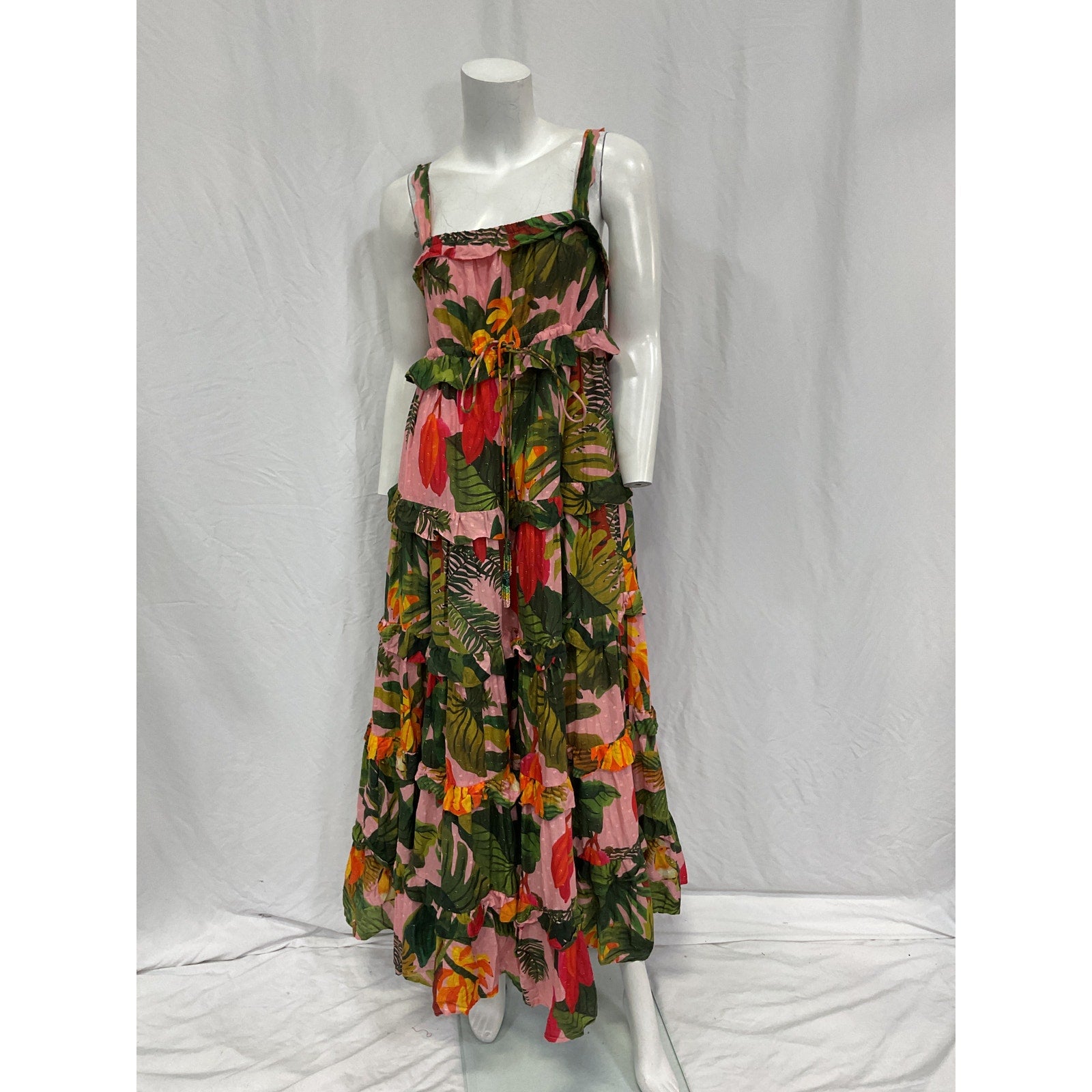 Farm Rio 'Cocoa' Pink Cotton Forest Maxi Dress Size S