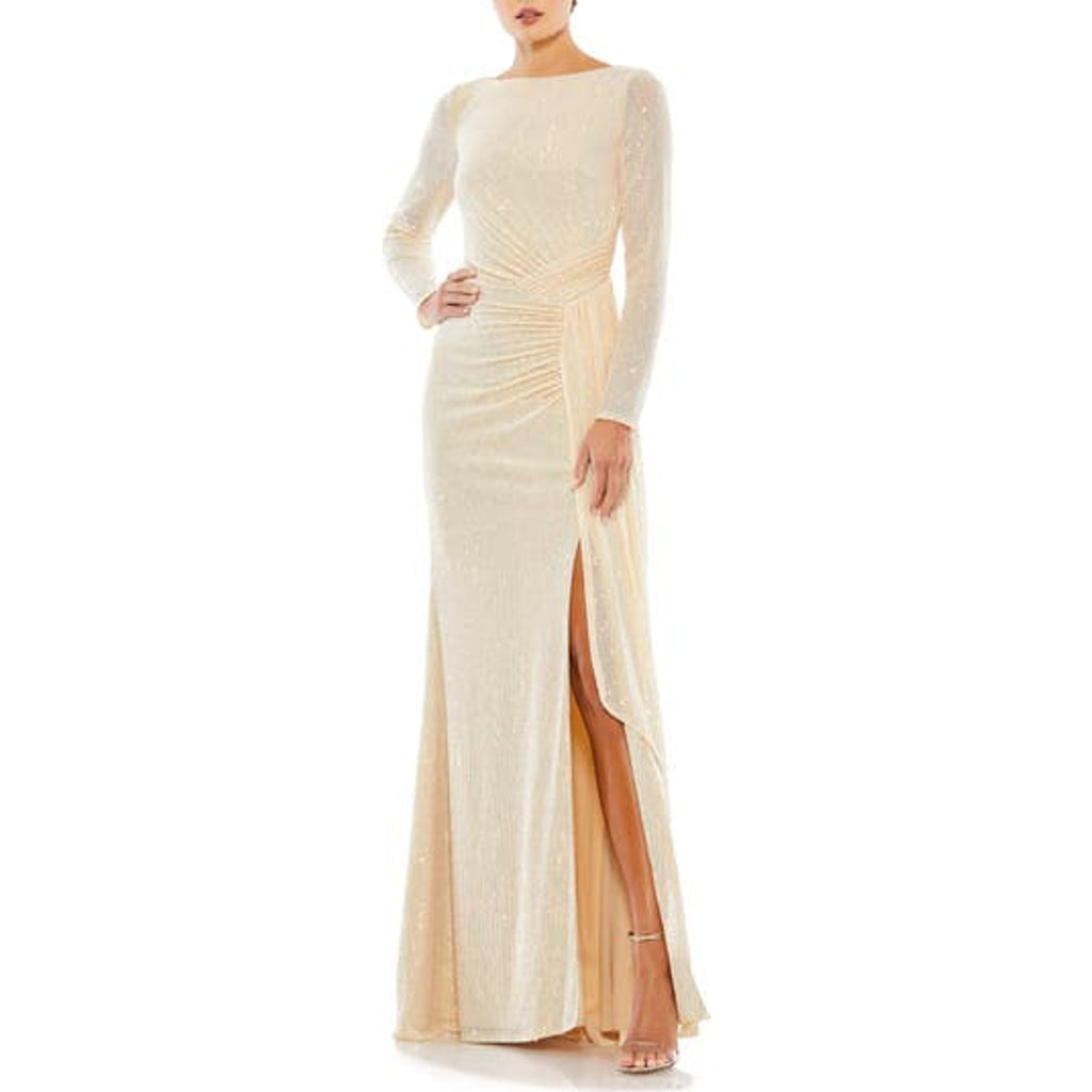 Mac Duggal 'Sequin' White Long Sleeve Sequin Gown Size 12