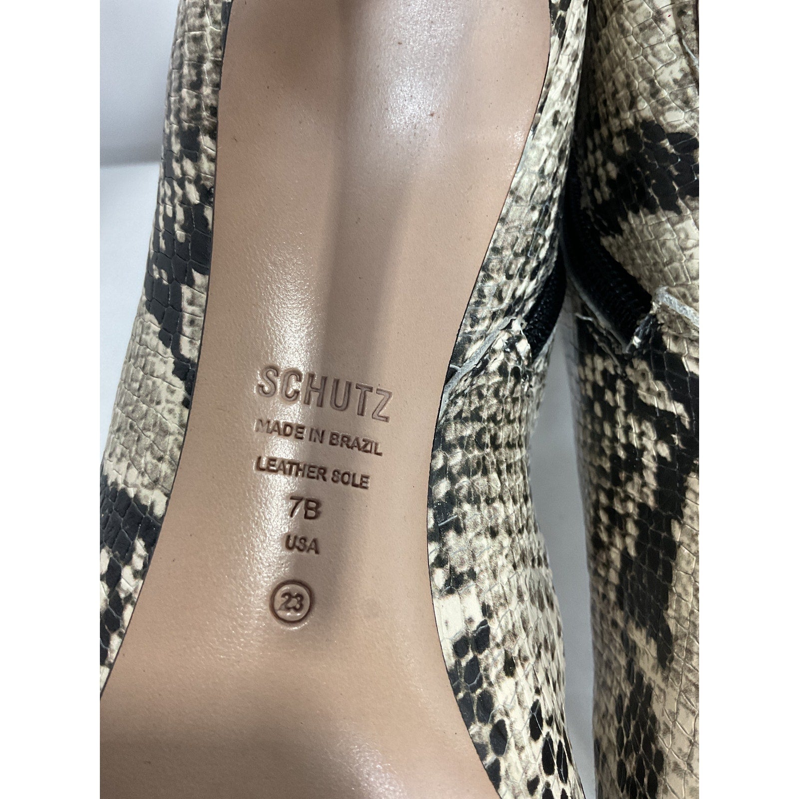 Schutz 'Mary' Black Snake Print Leather Stiletto Heel Size 7