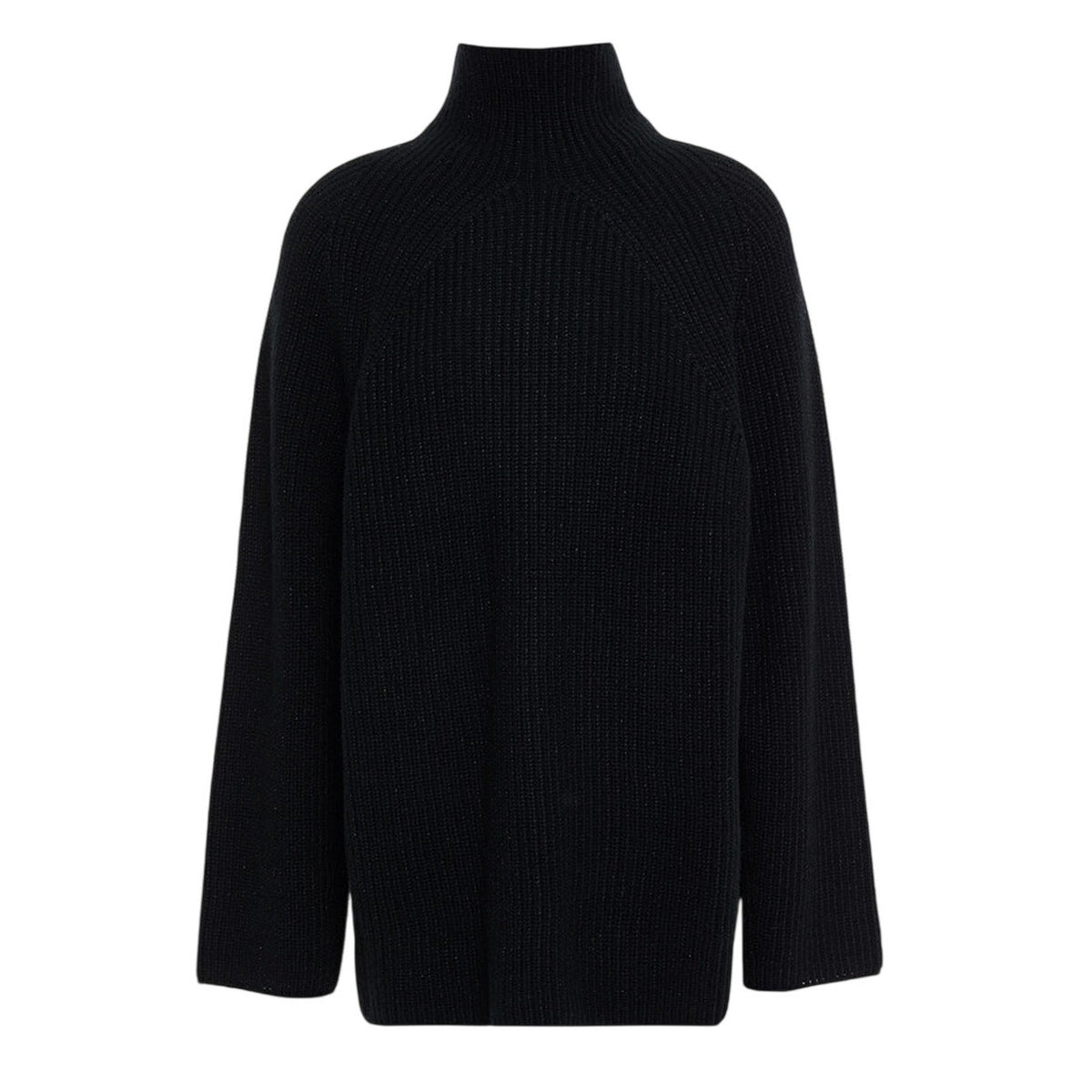 N. Peal Metallic Black Ribbed Cashmere Turtleneck Sweater Size XS