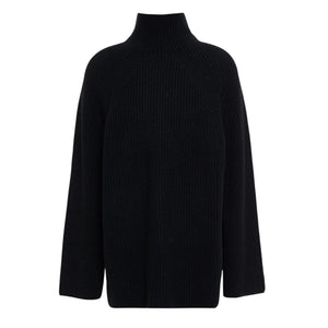 N. Peal Metallic Black Ribbed Cashmere Turtleneck Sweater Size XS
