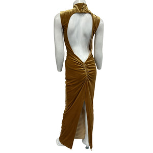 Michael Costello Ruched Gold Mott Maxi Dress Size S