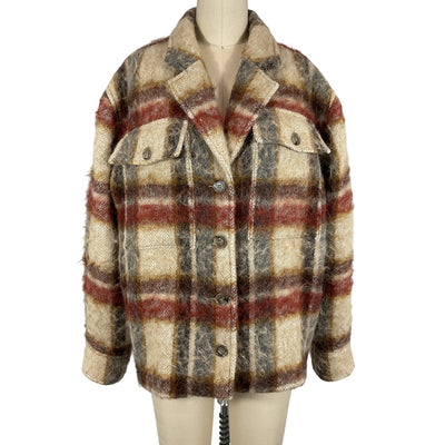 Anine Bing Brushed Oatmeal Plaid Flynn Jacket Size S