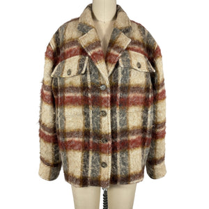 Anine Bing Brushed Oatmeal Plaid Flynn Jacket Size S