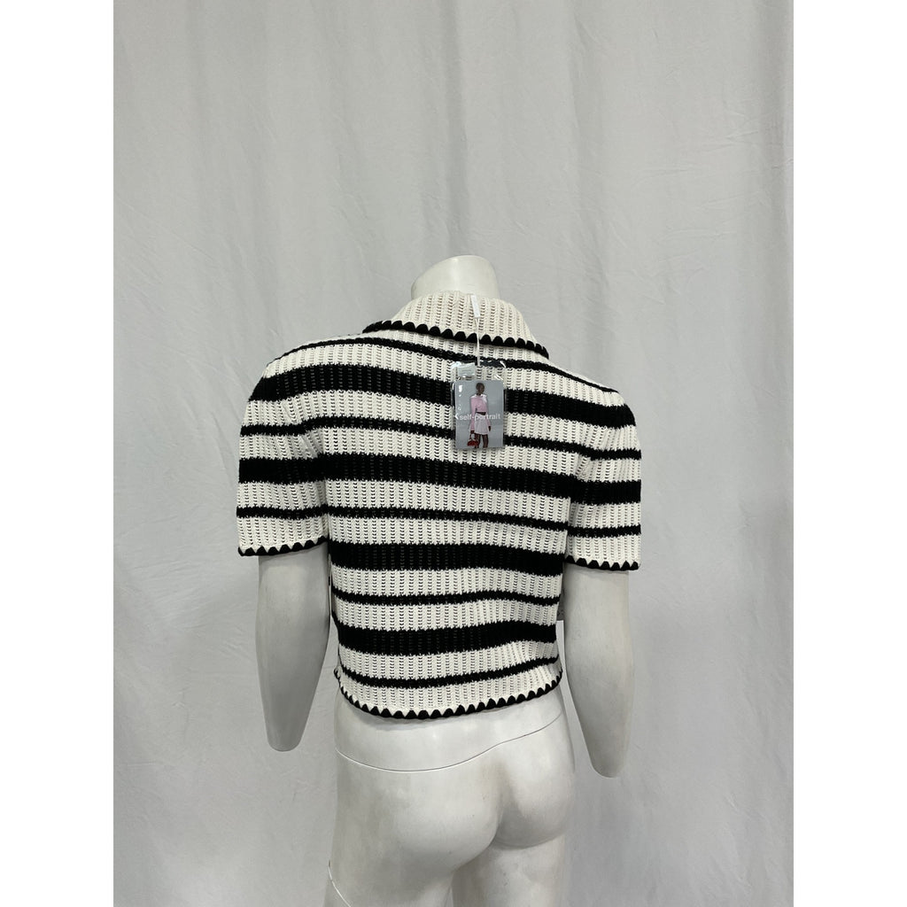 Self Portrait Striped Black Cotton Crochet Top Size M - NWT