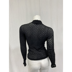 Frame Mesh Lace Black Polyamide Turtleneck Top Size S