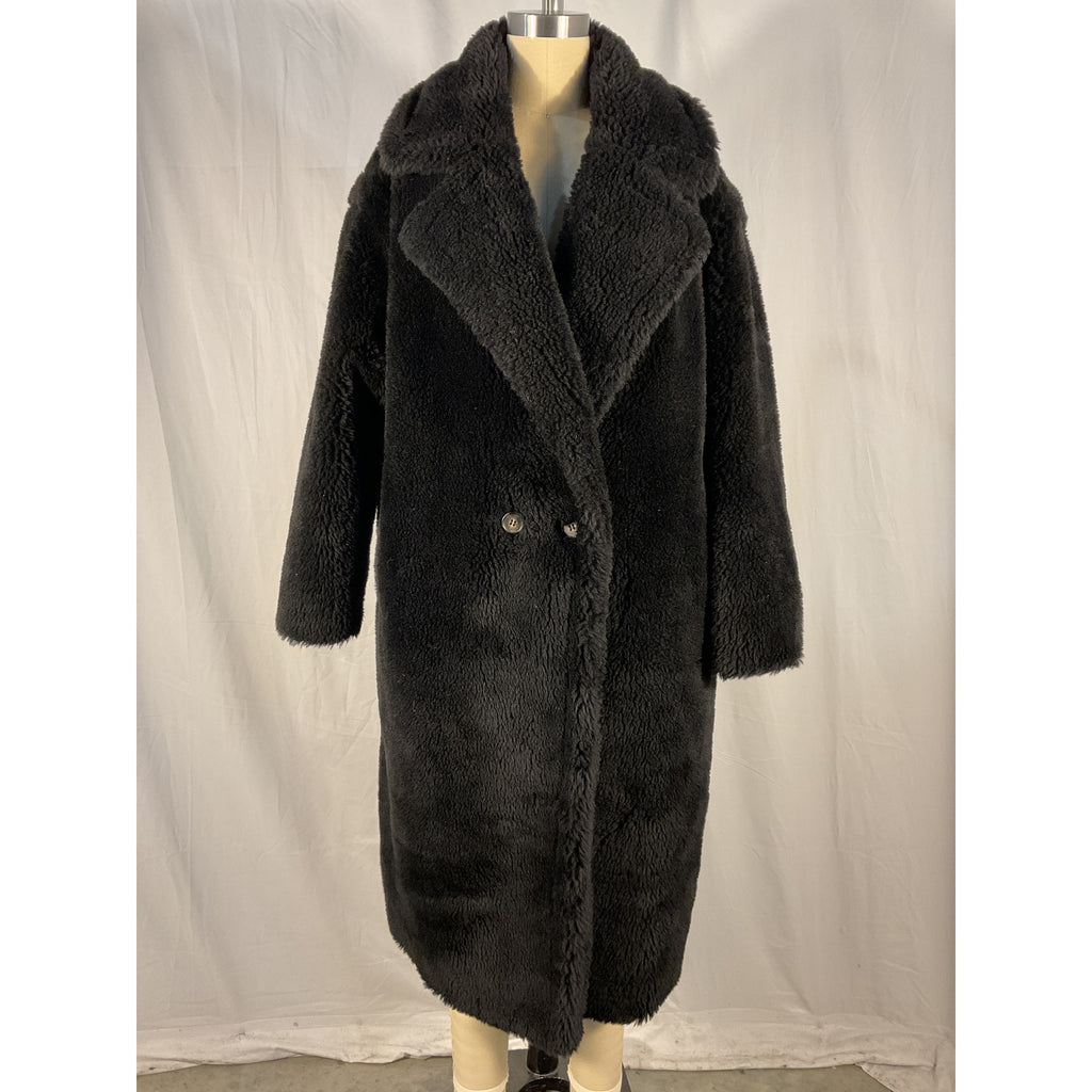 Yves Salomon 'Meteo' Black Wool & Faux Fur Coat Size 36