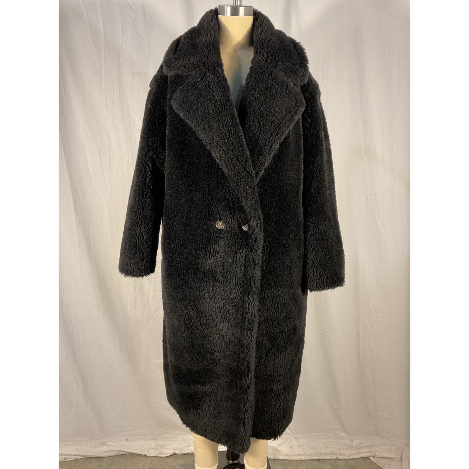 Yves Salomon 'Meteo' Black Wool & Faux Fur Coat Size 36