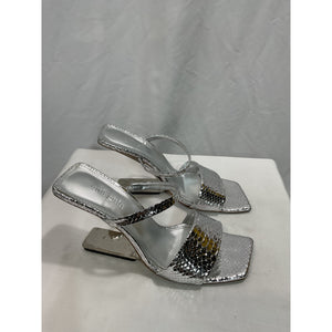 Cult Gaia 'Rene' Silver Snake Embossed Leather Sandal Size 7.5