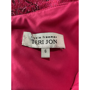 Teri Jon Jacquard Hot Pink One Shoulder Ruffle Dress Size 6