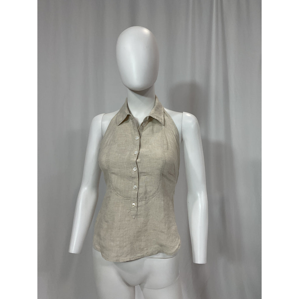 Marissa Webb 'Evie' Beige Linen Open-Back Linen Halter Top Size S