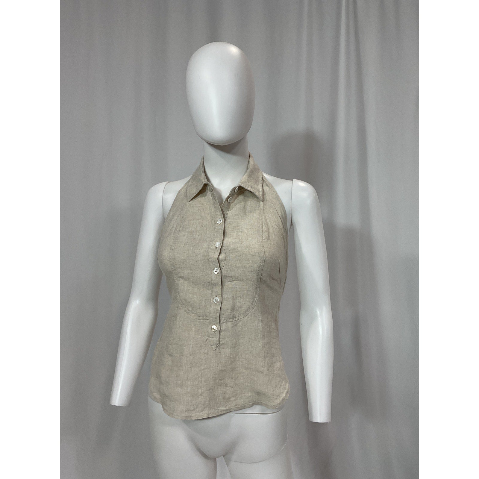 Marissa Webb 'Evie' Beige Linen Open-Back Linen Halter Top Size S