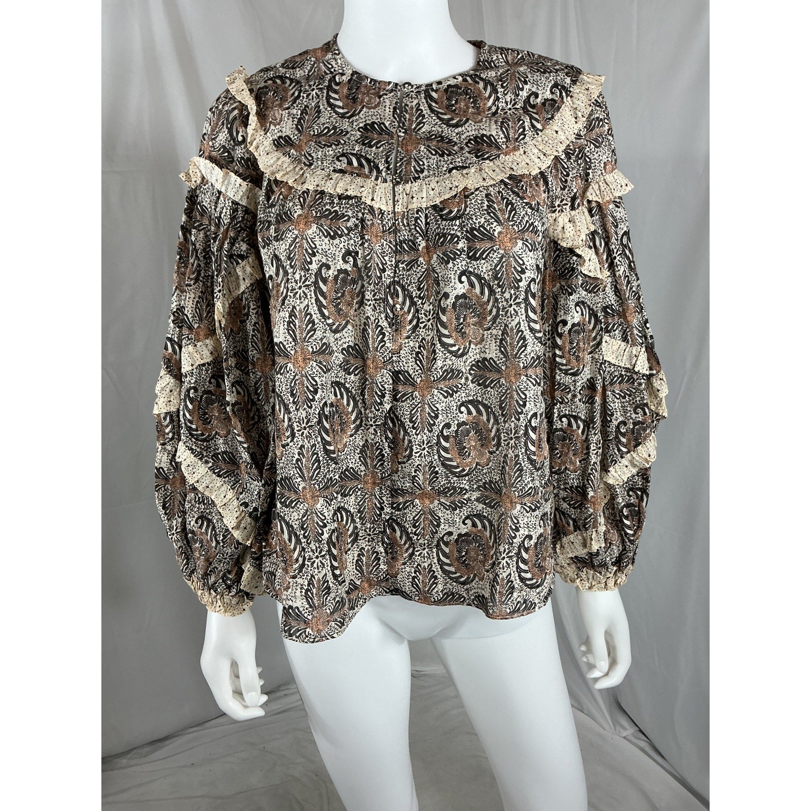 Ulla Johnson 'Edith' Brown Cotton Blouse Size 0