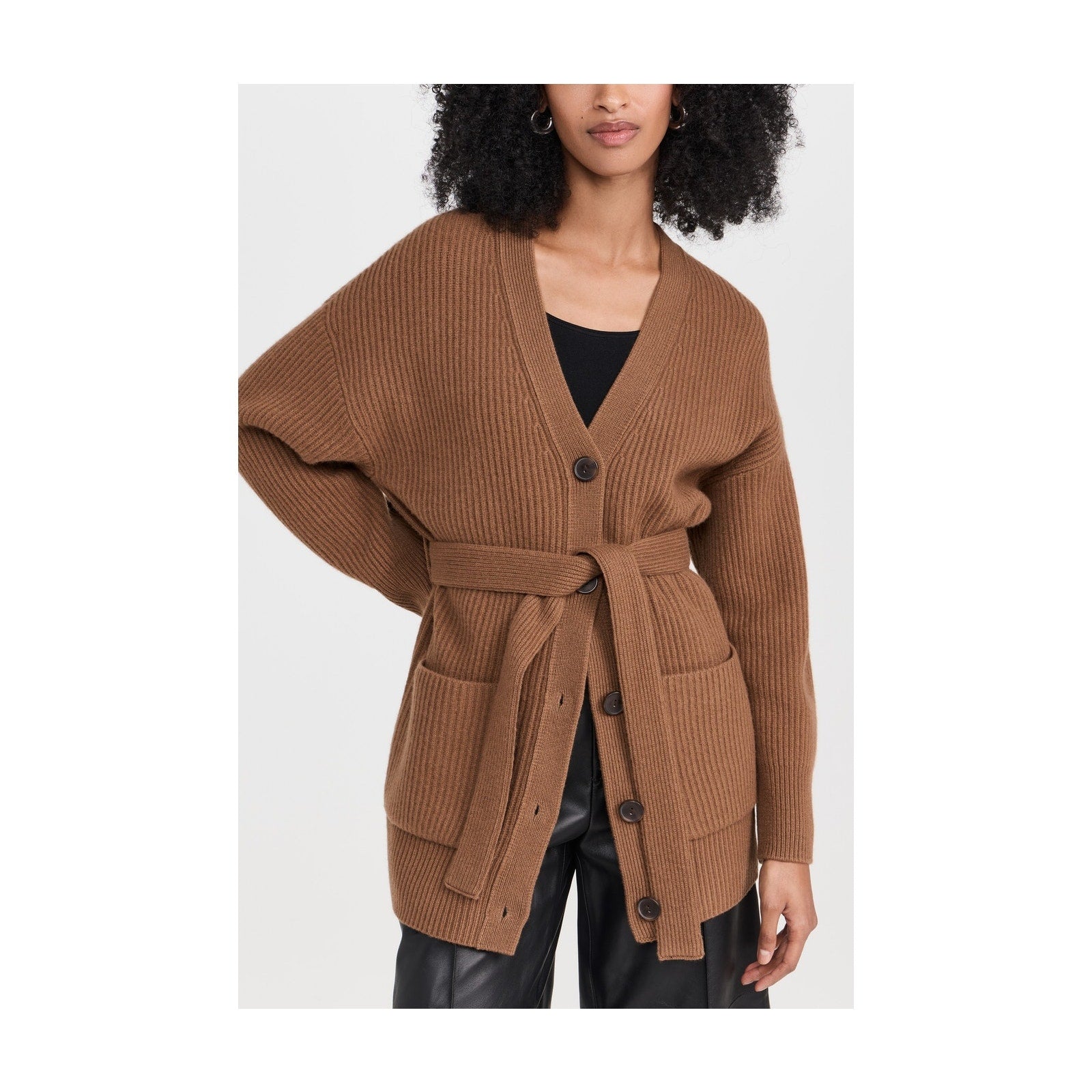 Vince Brown Ribbed V Neck Cardigan Size M - NWT