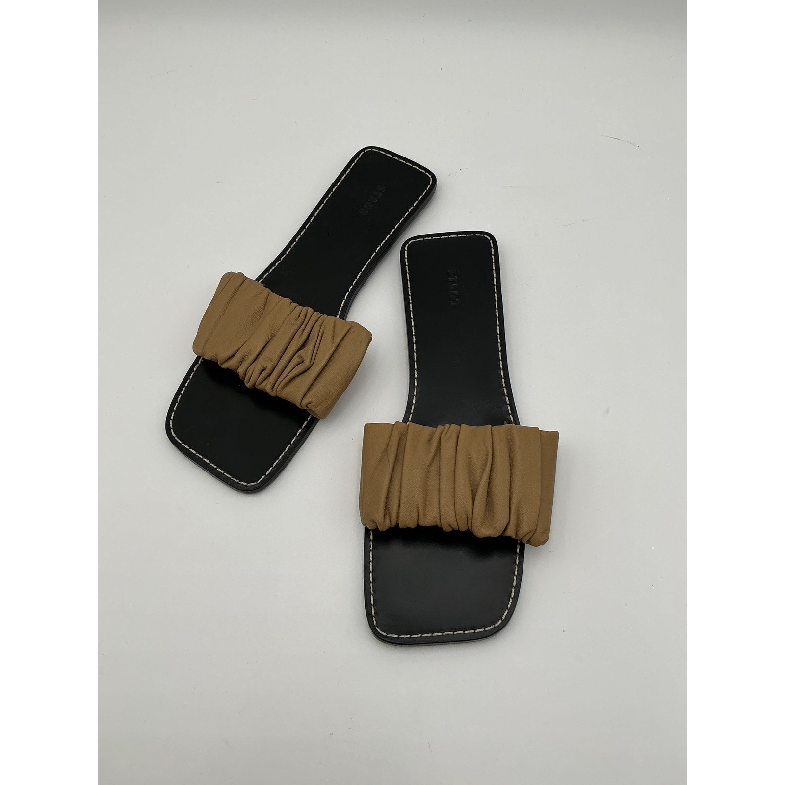 Staud 'Nina' Tan Leather Ruched Sandals Size 9