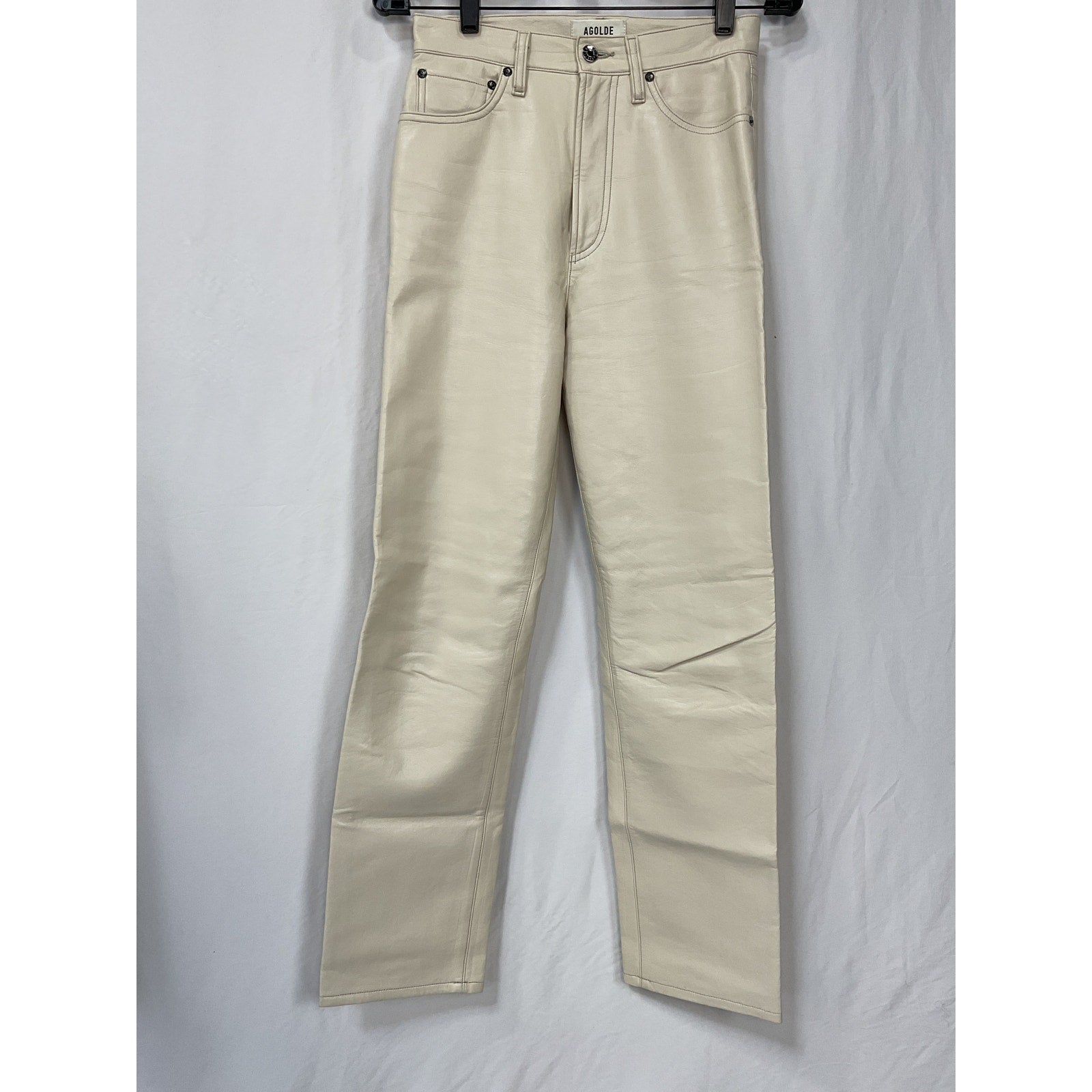 Agolde Recycled White Leather 90'S Pinch Waist Pant Size 24