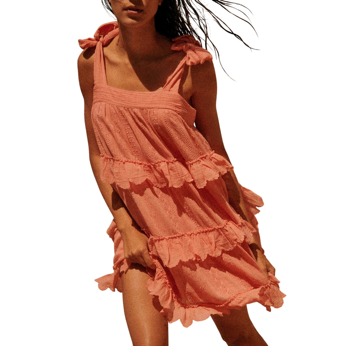 Sézane Ruffled Peach Oriane Dress Size 8