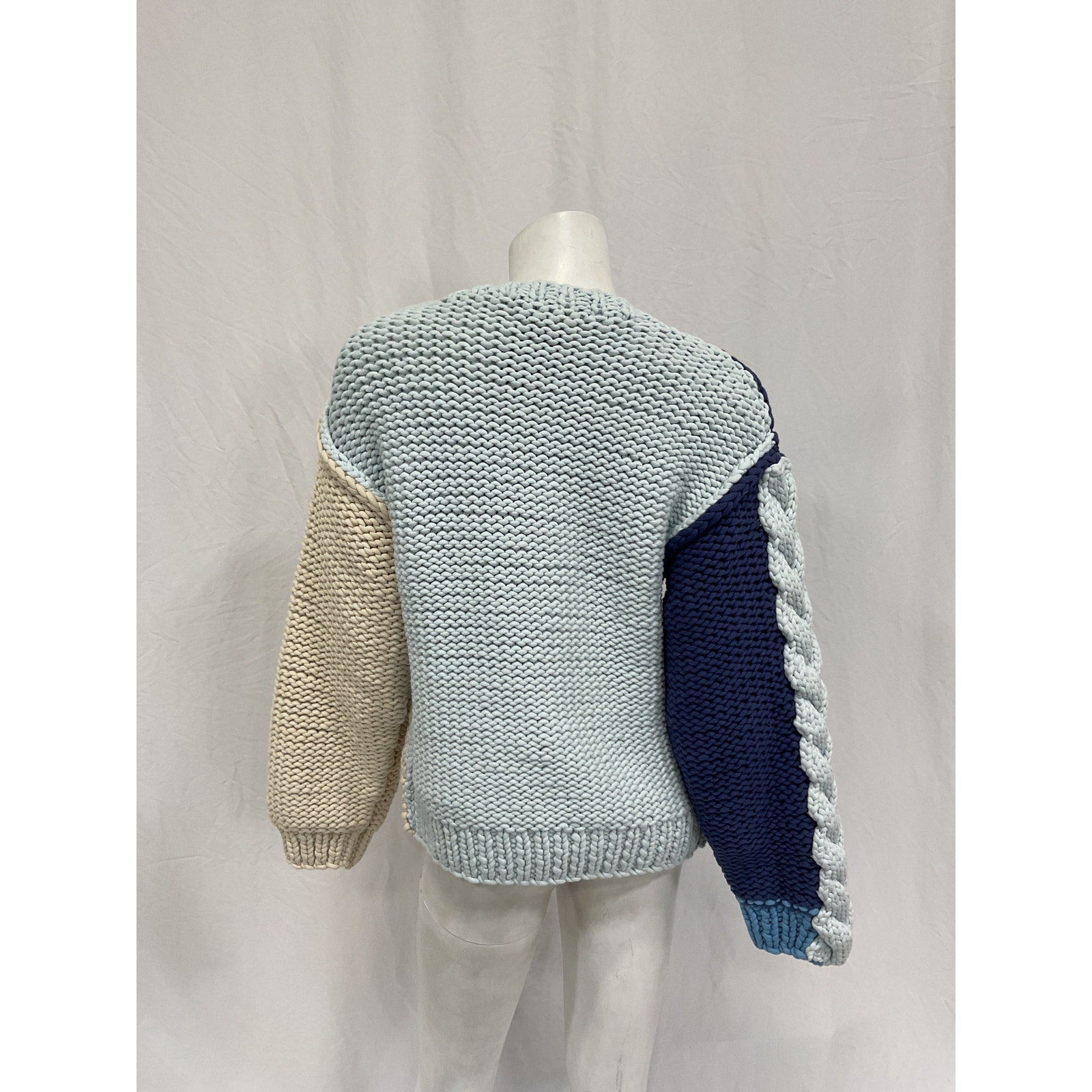 Loveshackfancy 'Isaiah' White Cotton Oversized Color-Block Cotton-Blend Sweater Size XS