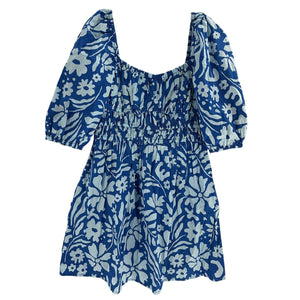Faithfull The Brand Smocked Floral Blue Marinelli Mini Dress Size S