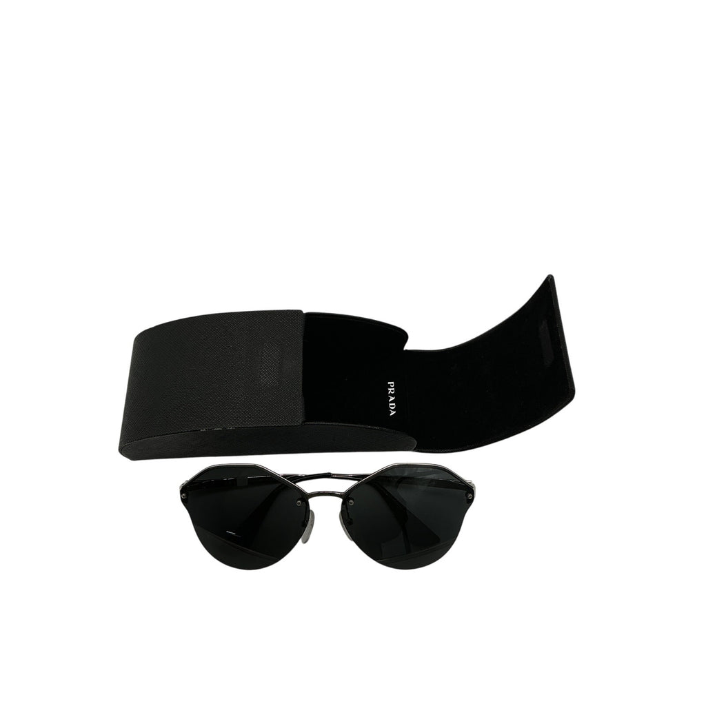 Prada 66mm Black Metal Butterfly Sunglasses Size OS