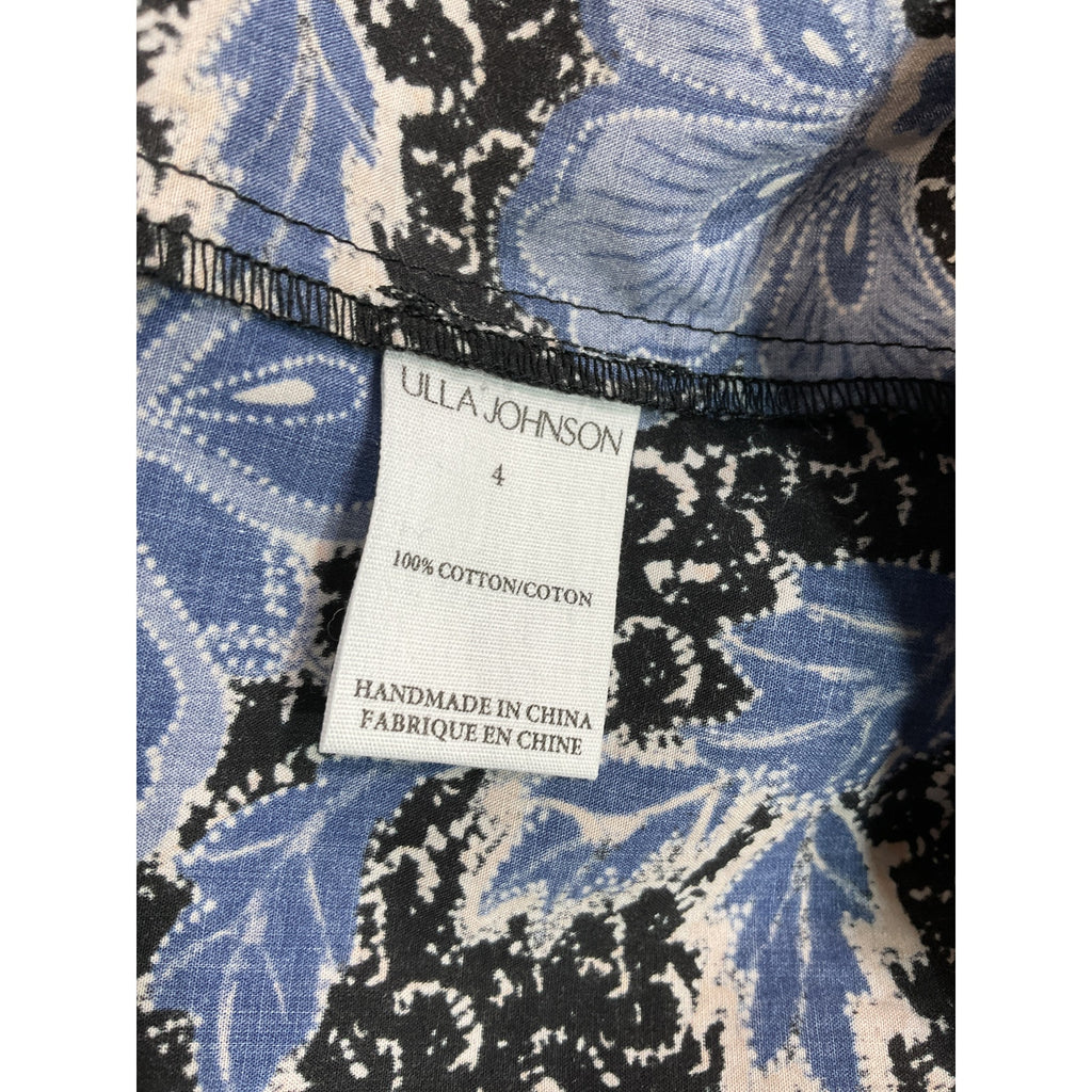Ulla Johnson Blue Floral Print V-Neck Blouse Size 4