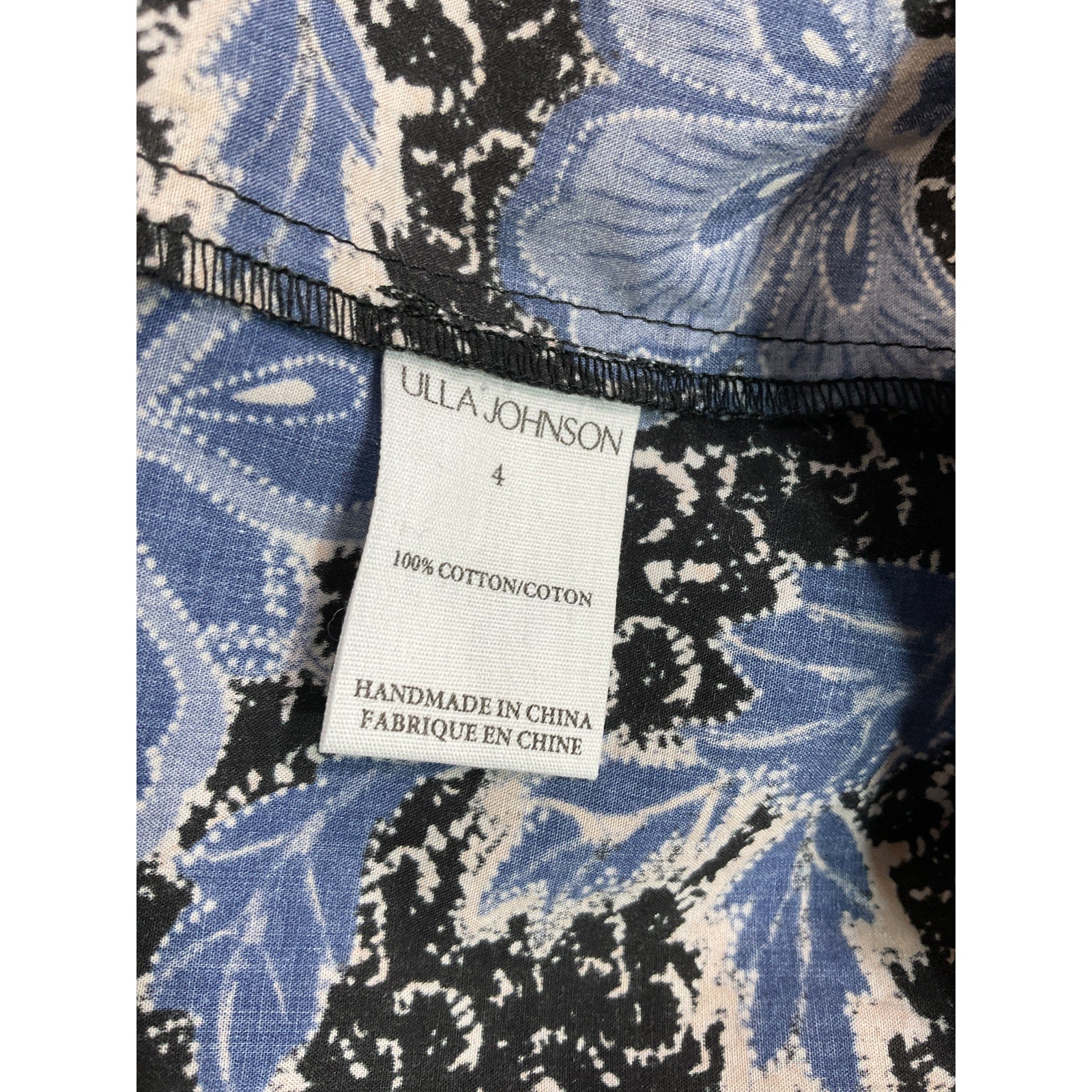 Ulla Johnson Blue Floral Print V-Neck Blouse Size 4