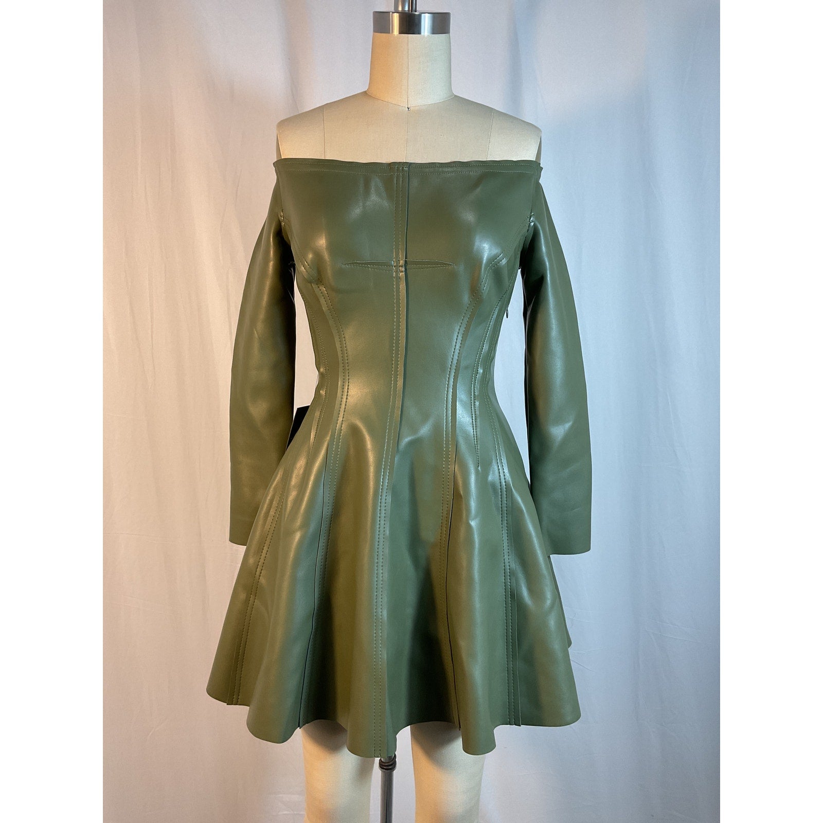 Norma Kamali Green 'Grace' Off Shoulder Mini Dress Size S - NWT