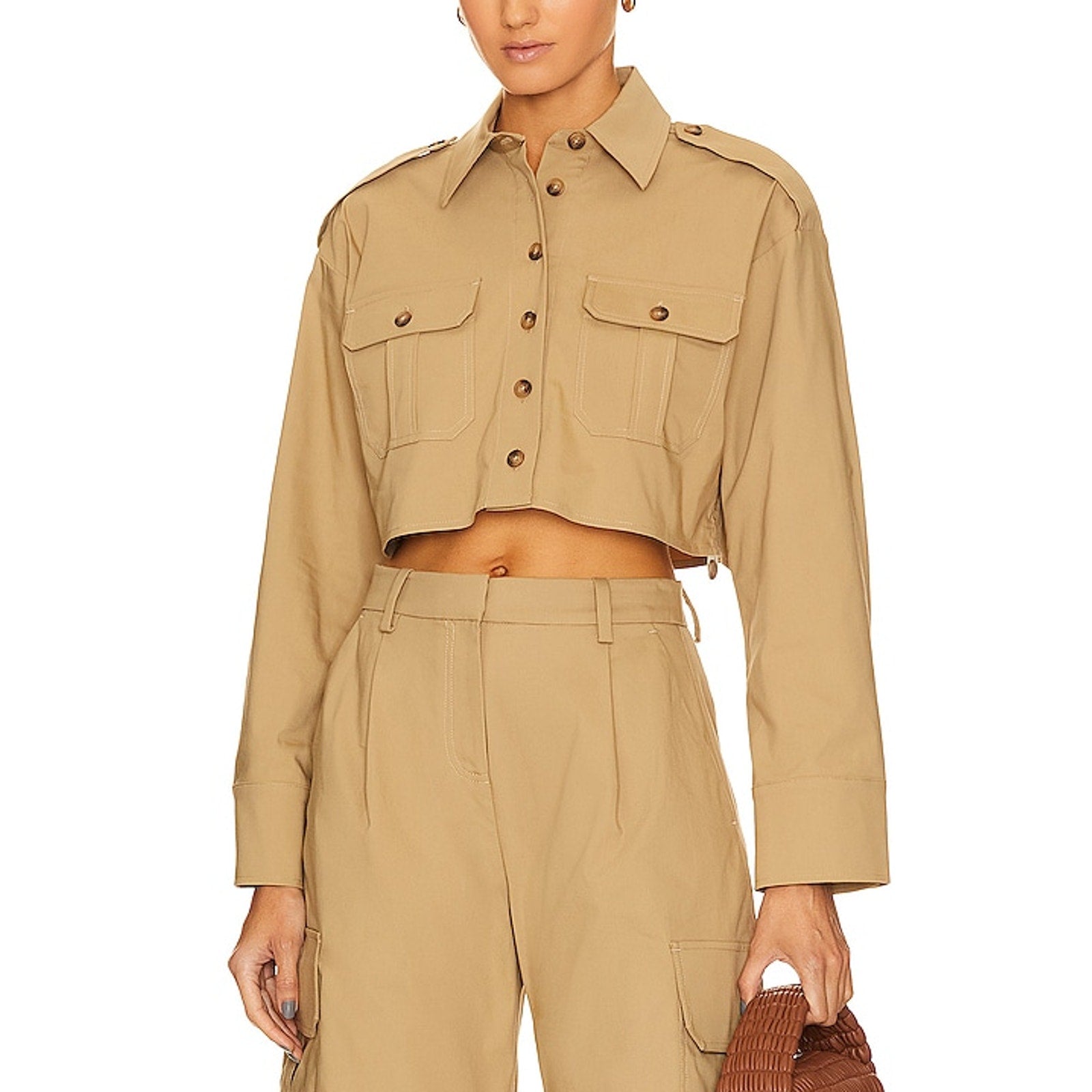 L'Academie x 'Marianna' Tan Selia Cropped Cargo Shirt Size XS - NWT