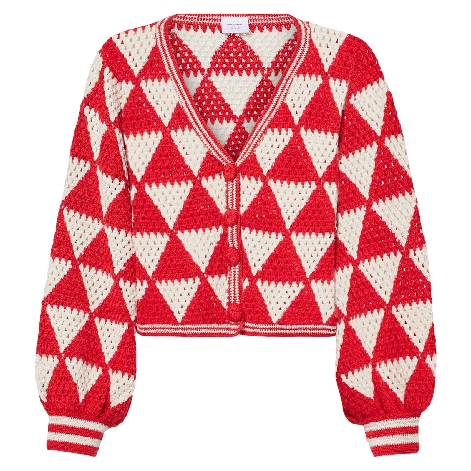 Anna Kosturova 'Maija' Red Cotton Crochet Cardigan Size XS