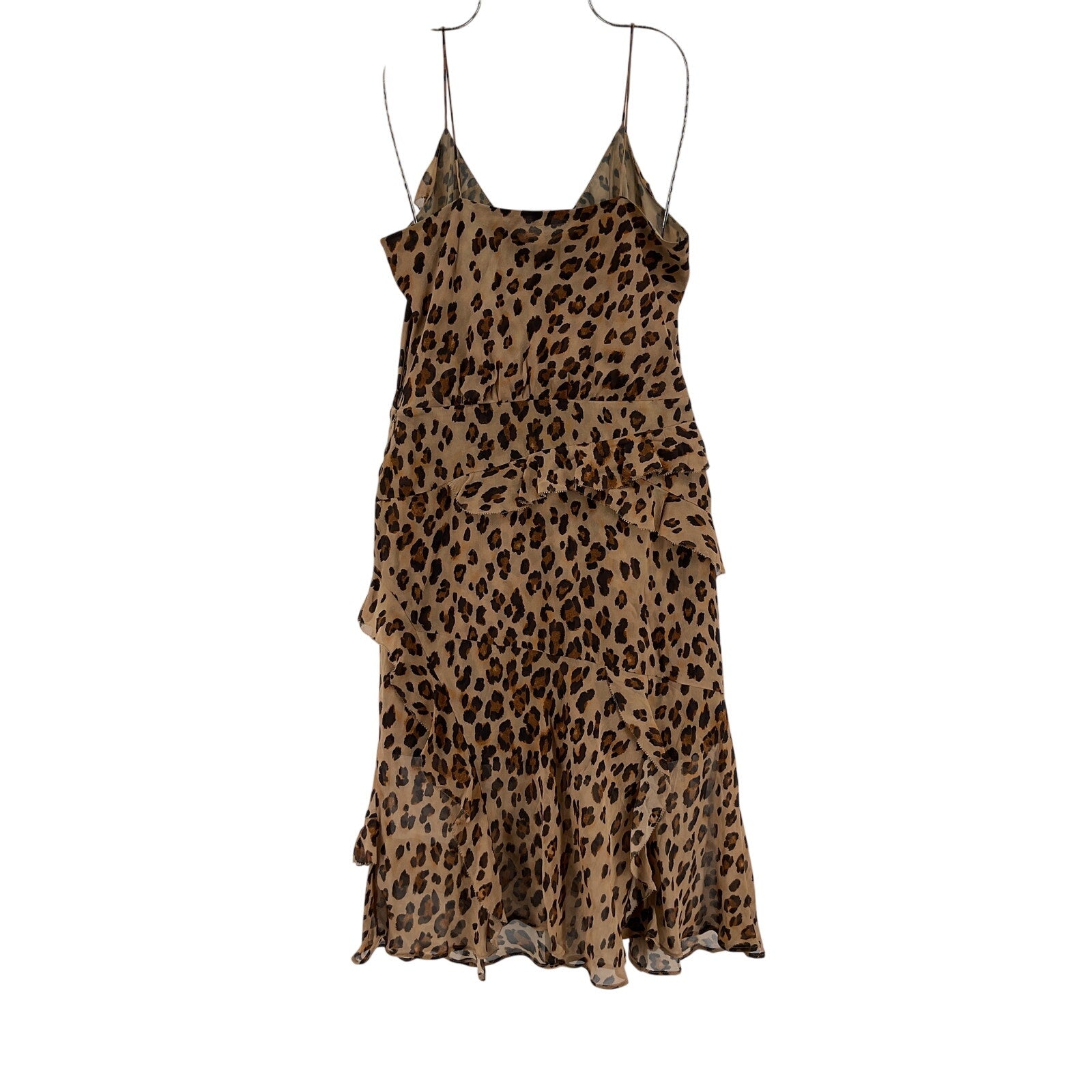Veronica Beard 'Avenel' Brown Silk Leopard Print Ruffle Slip Dress Size 4