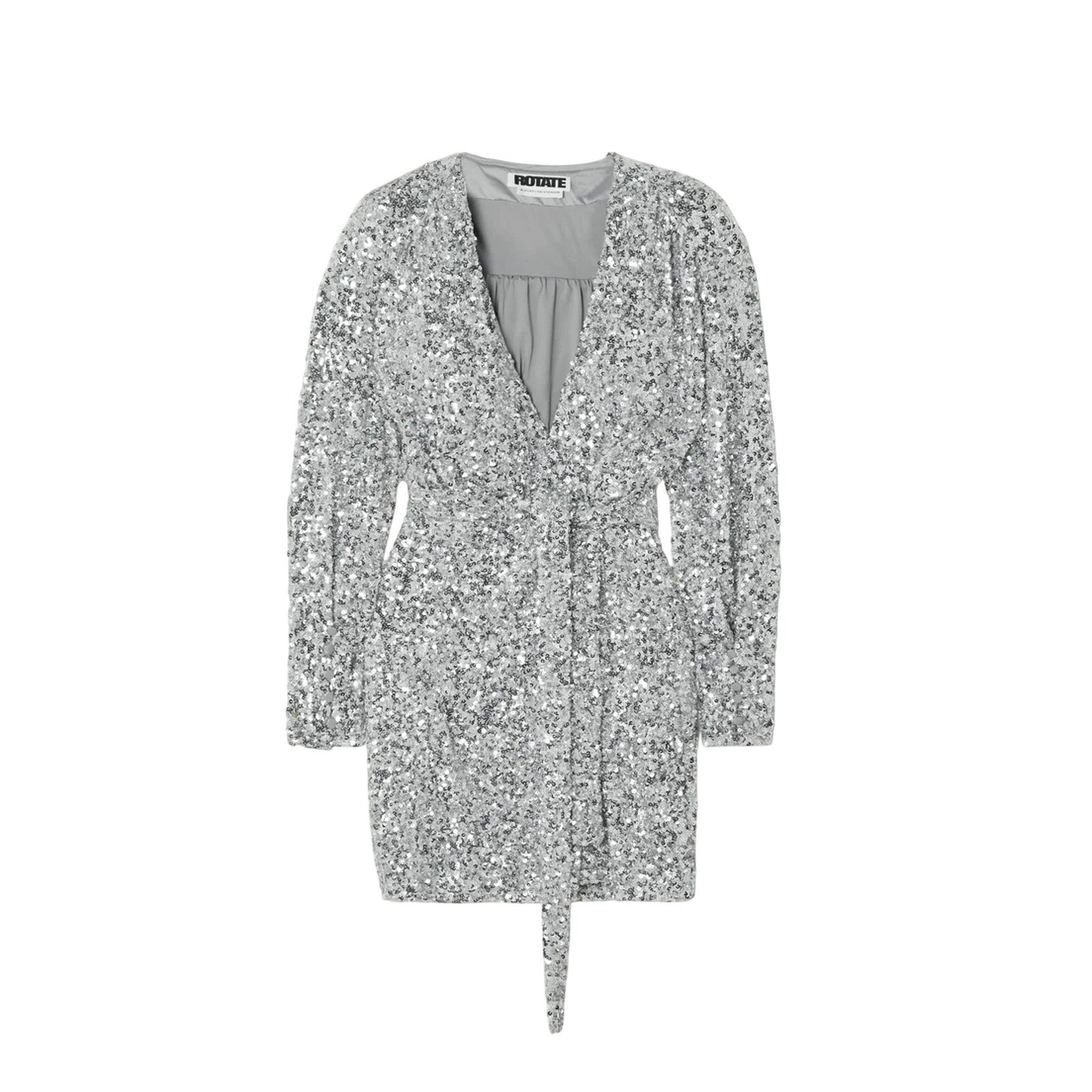 Rotate Birger Silver Christensen 'Samantha' Belted Sequined Stretch-Jersey Mini Wrap Dress Size 6