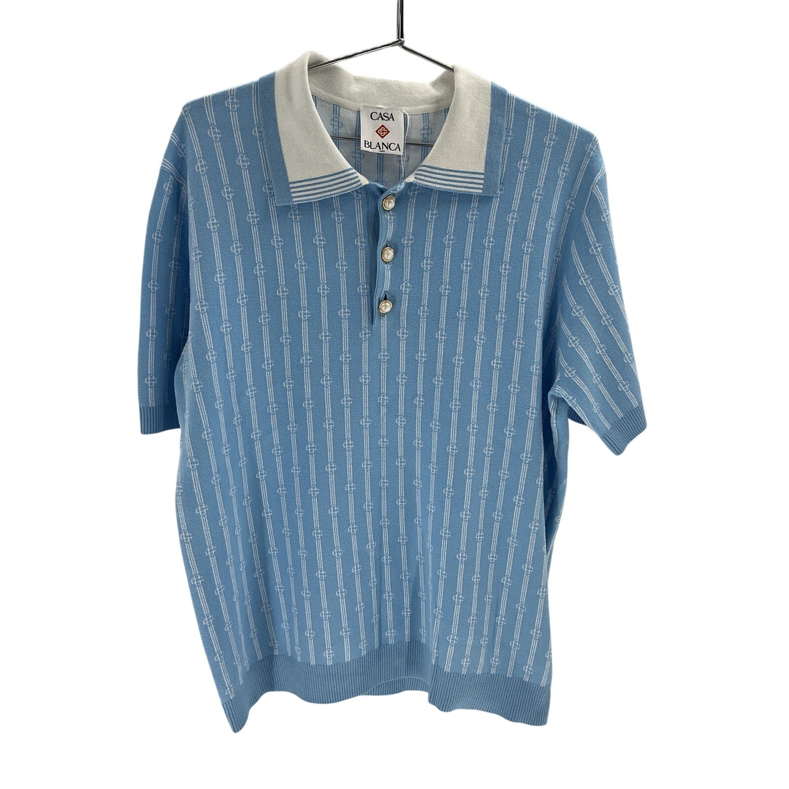 Casa Blanca 'Monogram' Blue Cotton Polo Shirt Size XXL