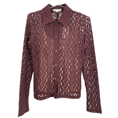 Vince Floral Burgundy Smocked Button Up Blouse Size M