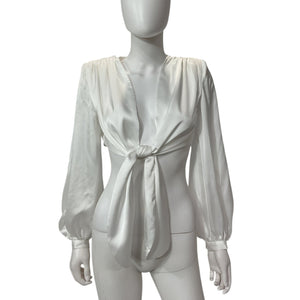 Bronx And Banco Silky White Front Tie Blouse Size S NWT