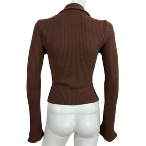 Reformation Ribbed Brown Duke Zip Cardigan Size S