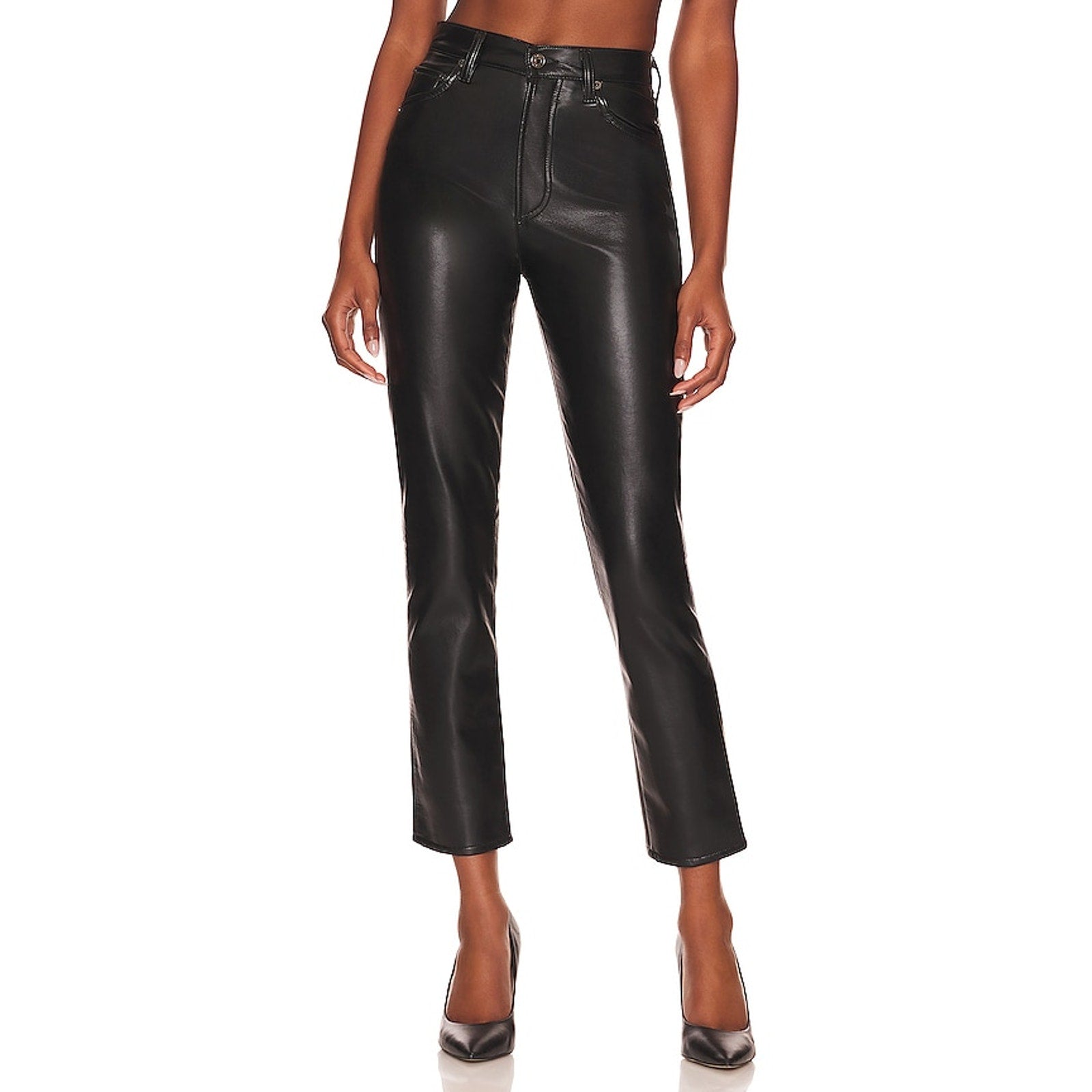 Agolde Recycled Black Leather Riley Long Pant Size 24